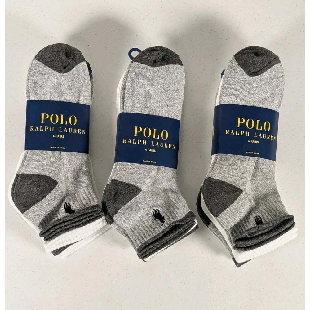Polo Ralph Lauren Low Cut Socks Mens 12 Pairs Size 6-12.5 White Gray New Pony